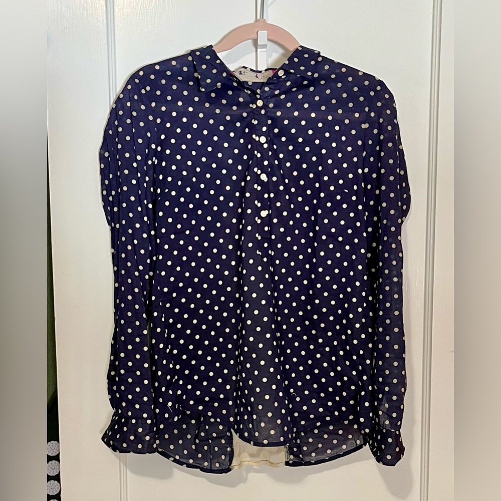Trovata Navy and White Polka Dot Blouse
